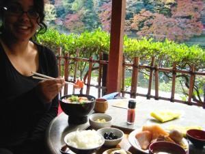 LeeAnn getting excited by Maple leaves in her soup in Japan. LeeAnn getting excited by Maple leaves in her soup in Japan.
