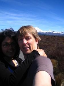 LeeAnn and Warwick posing on the desert plateau in New Zealand LeeAnn and Warwick posing on the desert plateau in New Zealand