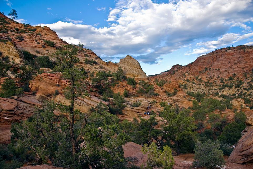 Hikers on the Canyon Overlook Trail in Zion National Park Hikers on the Canyon Overlook Trail in Zion National Park