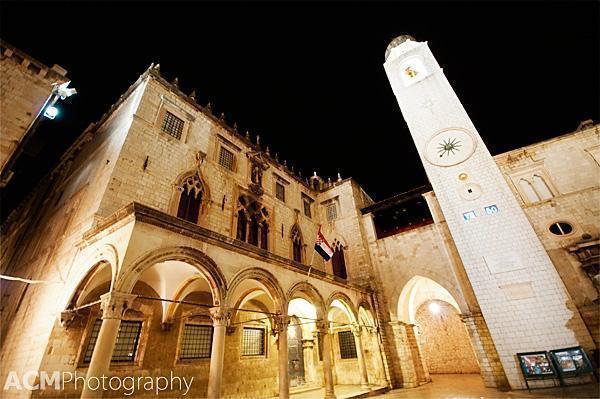 Dubrovnik's Clock Tower and Sponza Palace on Luza Square