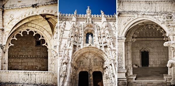 South Portal and interior of Jerónimos Monastery, in Lisbon, Portugal