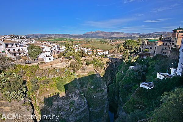 The Guadalevín River carved out the El Tajo canyon that divides Ronda, Spain