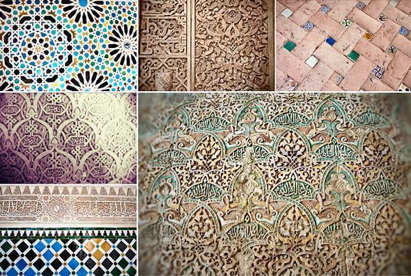 Tile work and carvings inside the Alhambra