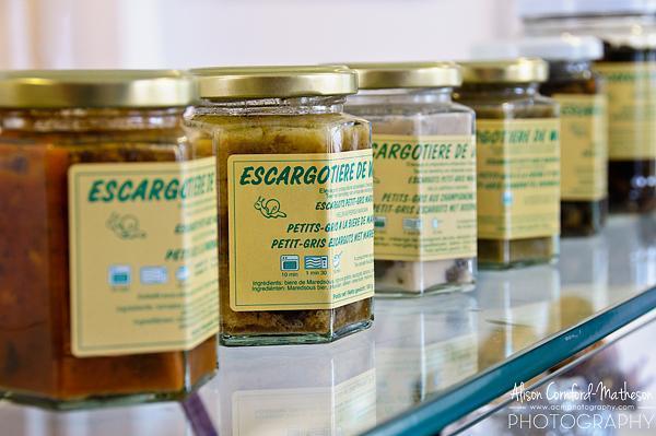 Escargot products for sale in the shop