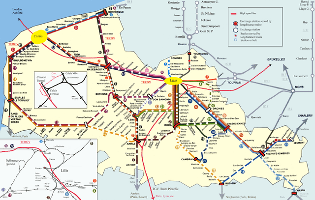 An overview of rail lines in Nord-Pas-de-Calais