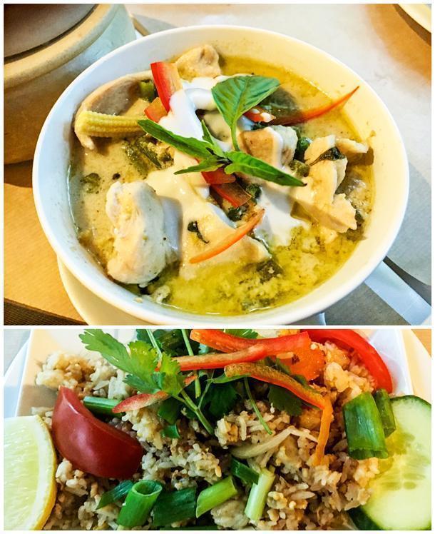 Chicken in green curry and vegetable fried rice
