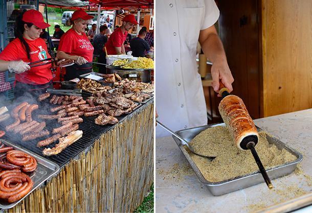 Funnel cakes and grilled meats at the country fair in Transylvania