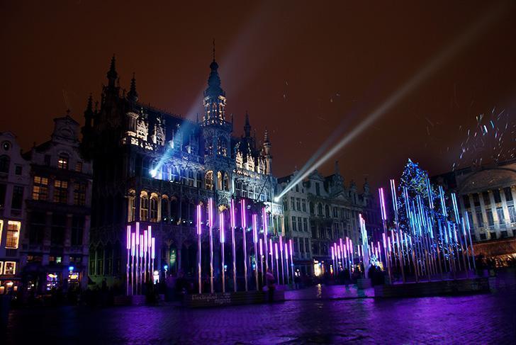 The light show during our first Christmas Market tradition in Brussels, Belgium