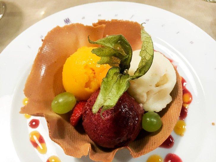 Summer fruit sorbet, a perfect ending to a meal at La Manufacture