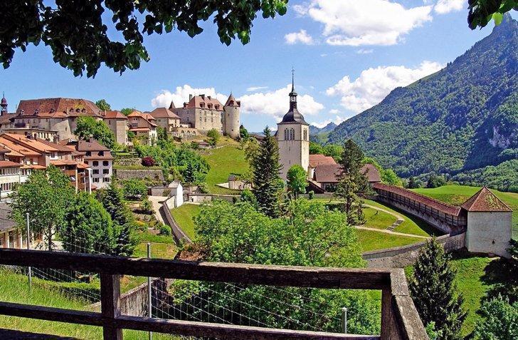 The charming village of Gruyeres Switzerland. 