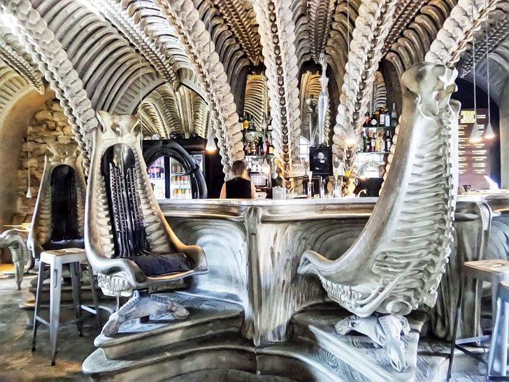 Could this be Switzerland's weirdest bar? Inside the H.R. Giger Museum's Alien bar. 