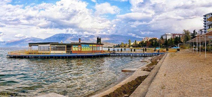 Pogradec's bustling promenade makes it one of the most popular beaches in Albania. 