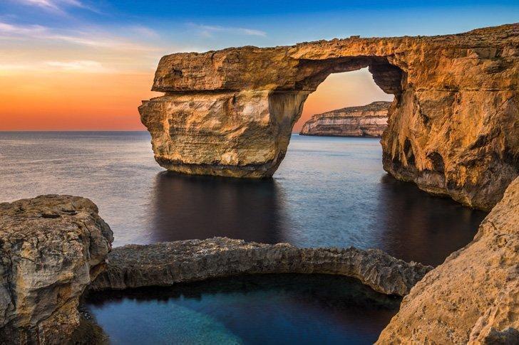 The Azure Window is one of the most popular sights on the island of Gozo, Malta.